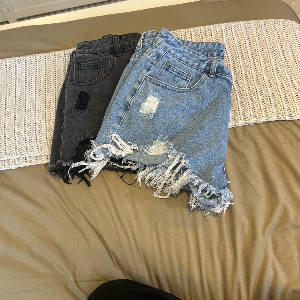 SHEIN Black and Blue Distressed Jean Shorts